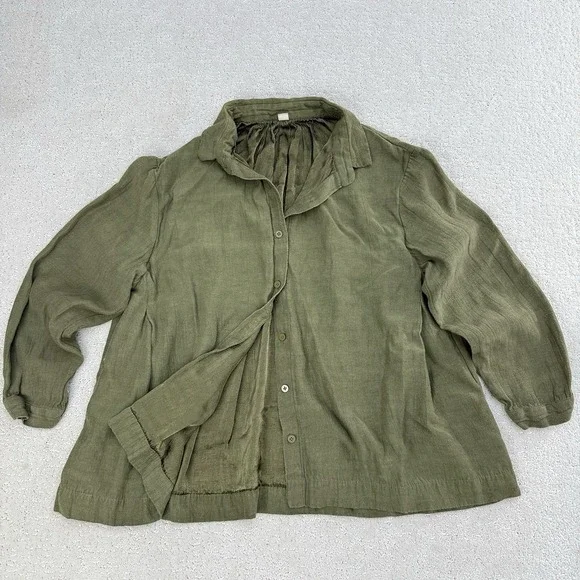 Runaway Bicycle Cotton Silk Poet Blouse Olive Handmade Size S/M $225 Lagenlook